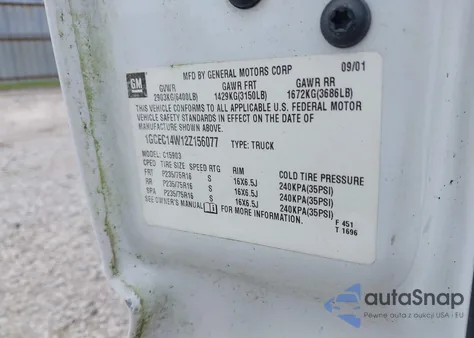 2002 Chevrolet Silverado 1500 z USA, uszkodzony, nr VIN 1GCEC14W12Z156077